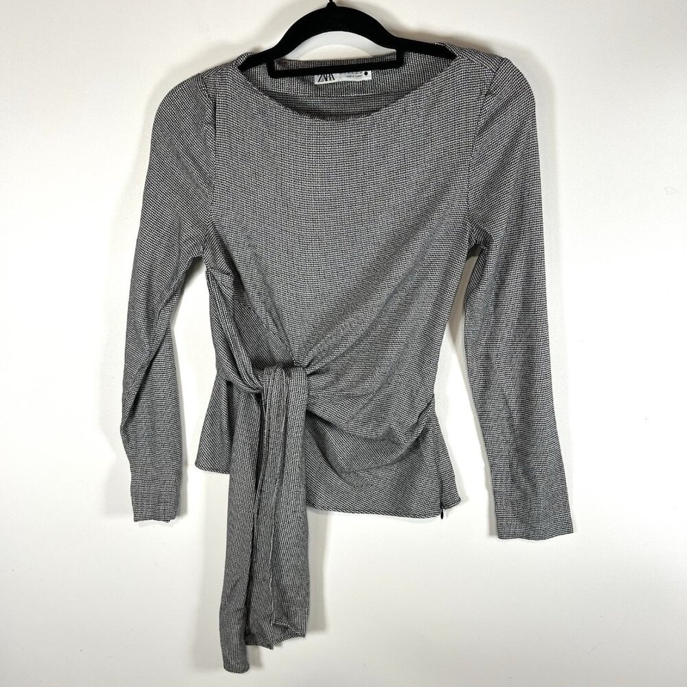 Zara Women's tie‎ side Blouse Top sz XS Preppy Contemporary Office Chic